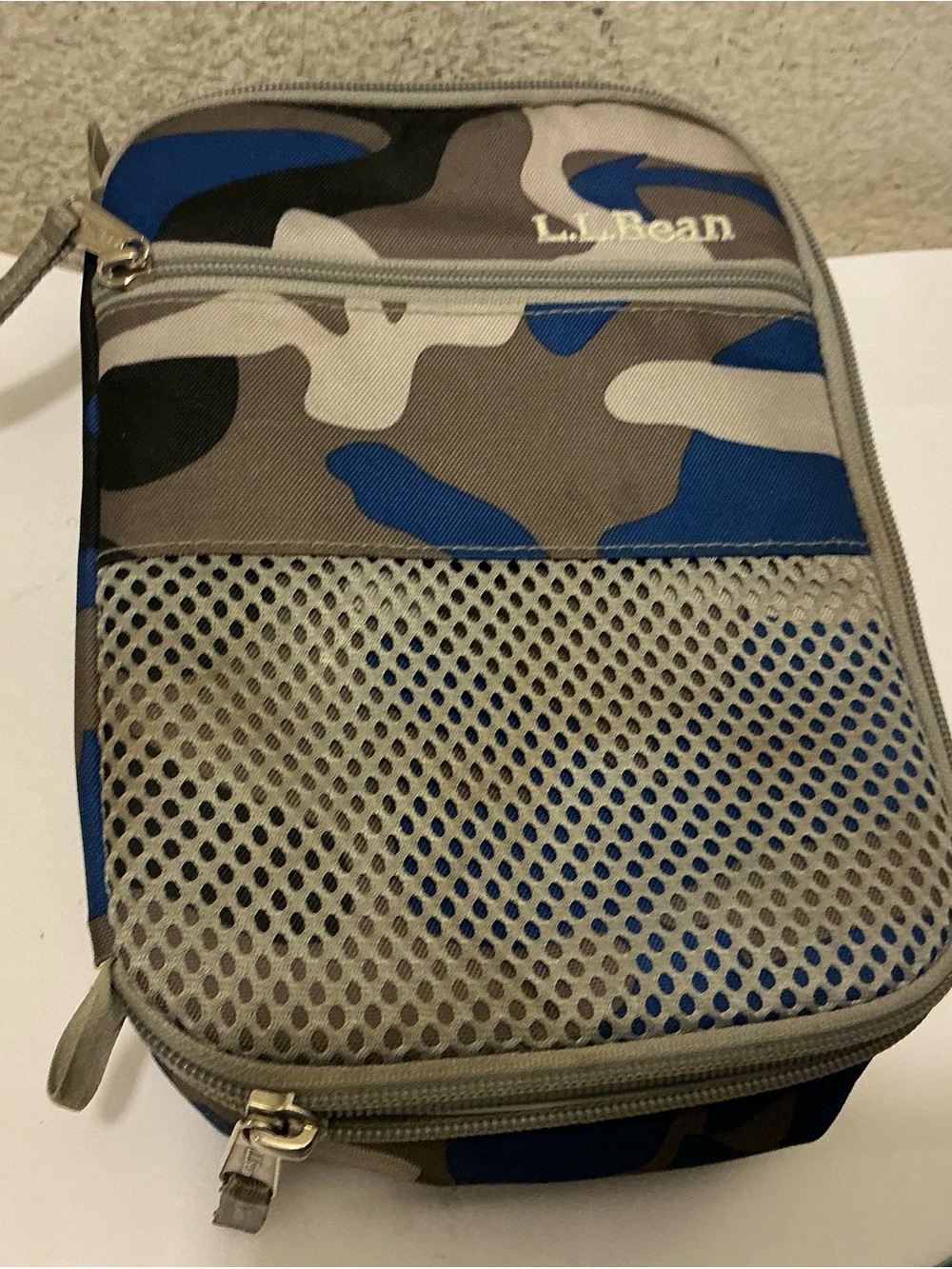 LL Bean Blue Urban Camo Insulated Lunch Bag Cooler Tote Picnic All Around Zipper